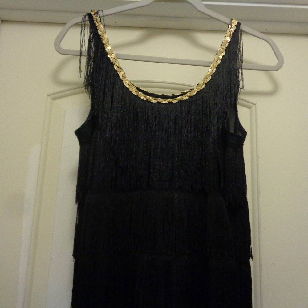 TRENDING FRINGE ROARING 20S GIRL ,GO GO 60S GIRL BLK FRINGEY SWING DRESS XS